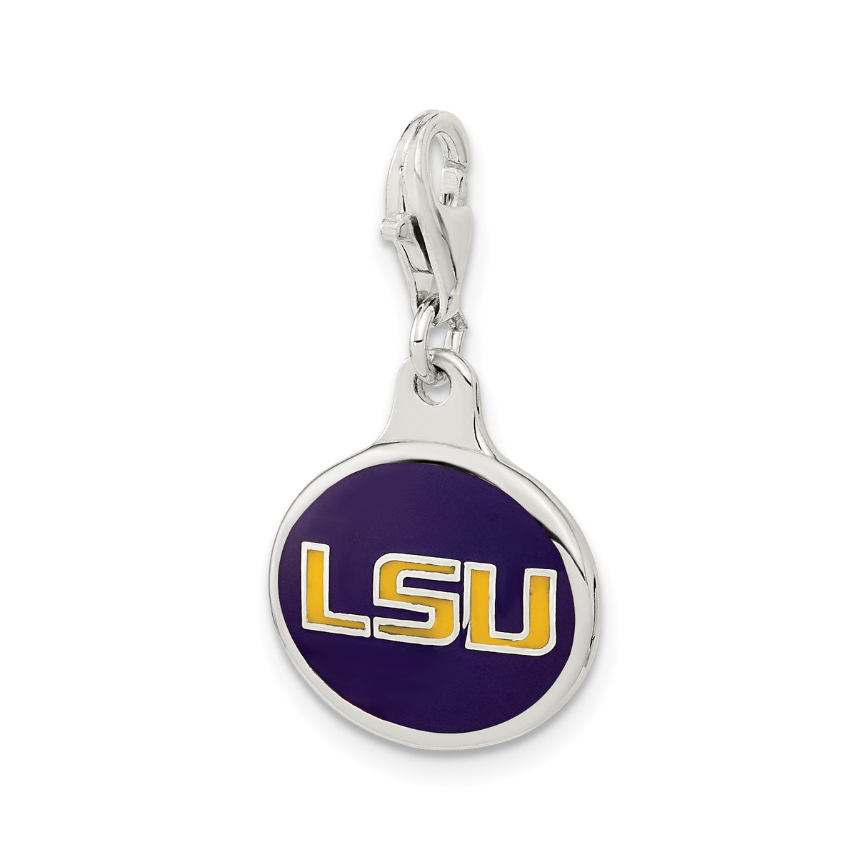 Sterling Silver LSU Tigers Pendant with Official Purple and Gold Enamel Logo, Collegiate Charm