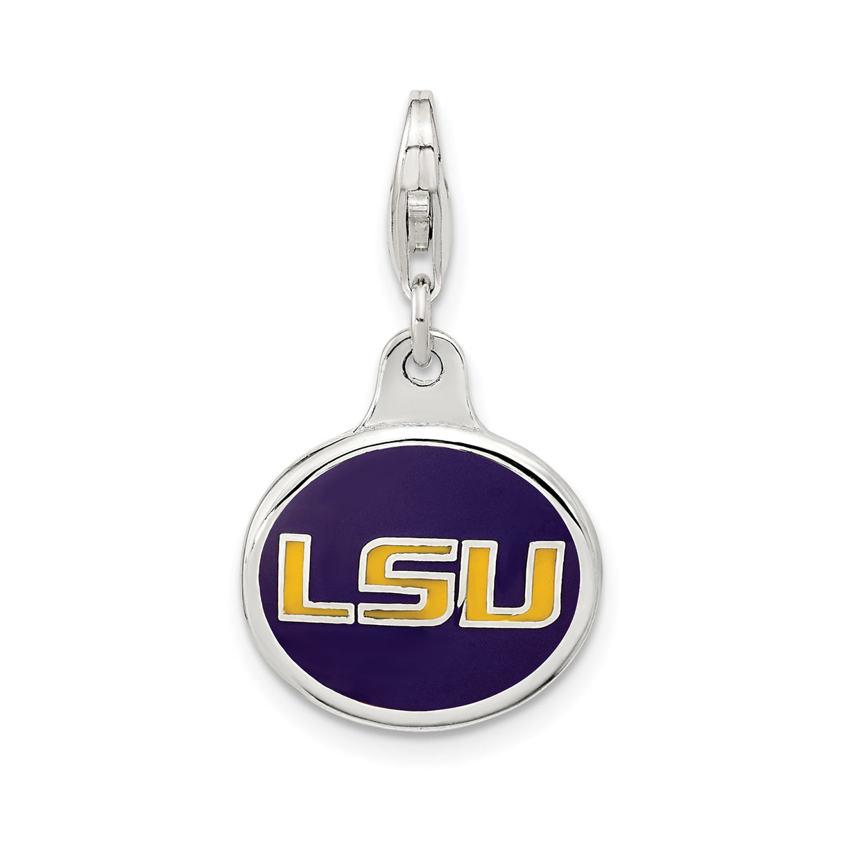 Sterling Silver LSU Tigers Pendant with Official Purple and Gold Enamel Logo, Collegiate Charm