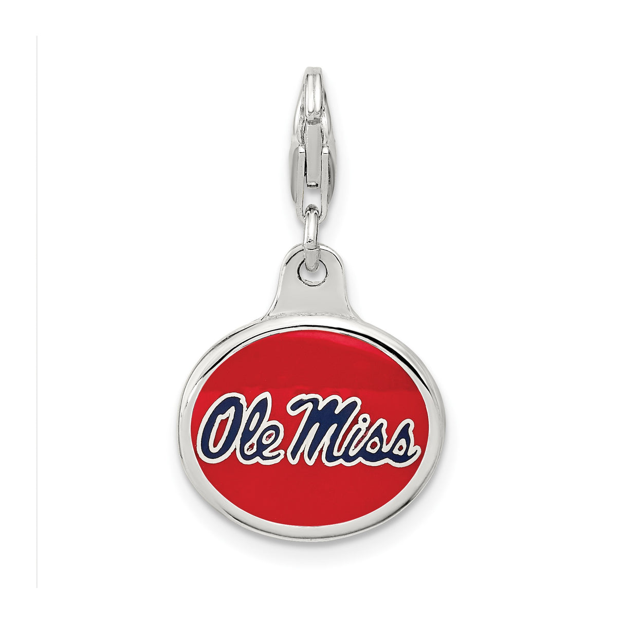 Sterling Silver Pendant with Red White Navy Enamel, Ole Miss Rebels Logo, NCAA Team Spirit Jewelry