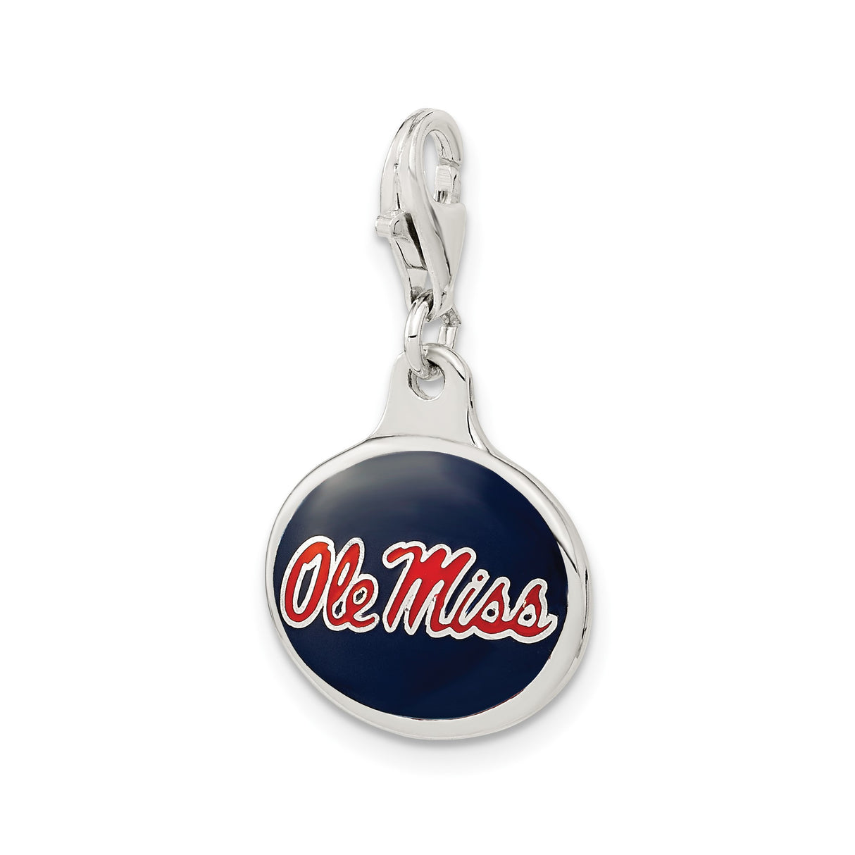 Sterling Silver Pendant with Red White Navy Enamel, Ole Miss Rebels Logo, NCAA Team Spirit Jewelry