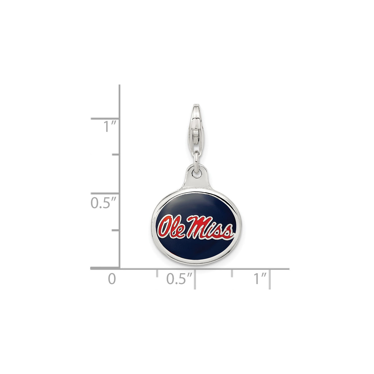 Sterling Silver Pendant with Red White Navy Enamel, Ole Miss Rebels Logo, NCAA Team Spirit Jewelry