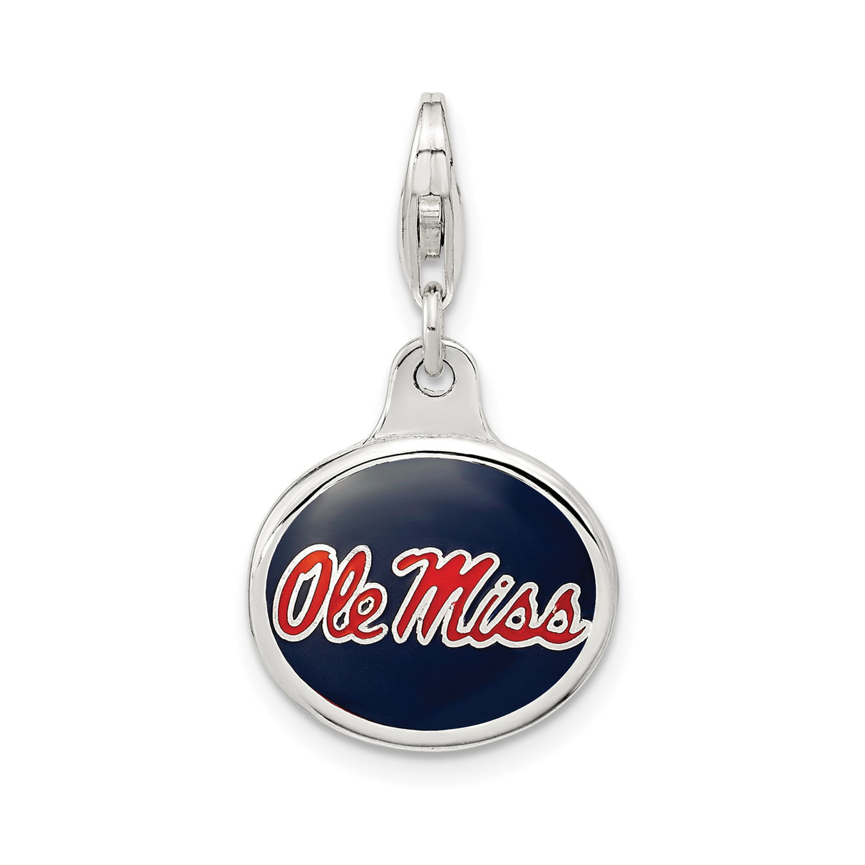 Sterling Silver Pendant with Red White Navy Enamel, Ole Miss Rebels Logo, NCAA Team Spirit Jewelry