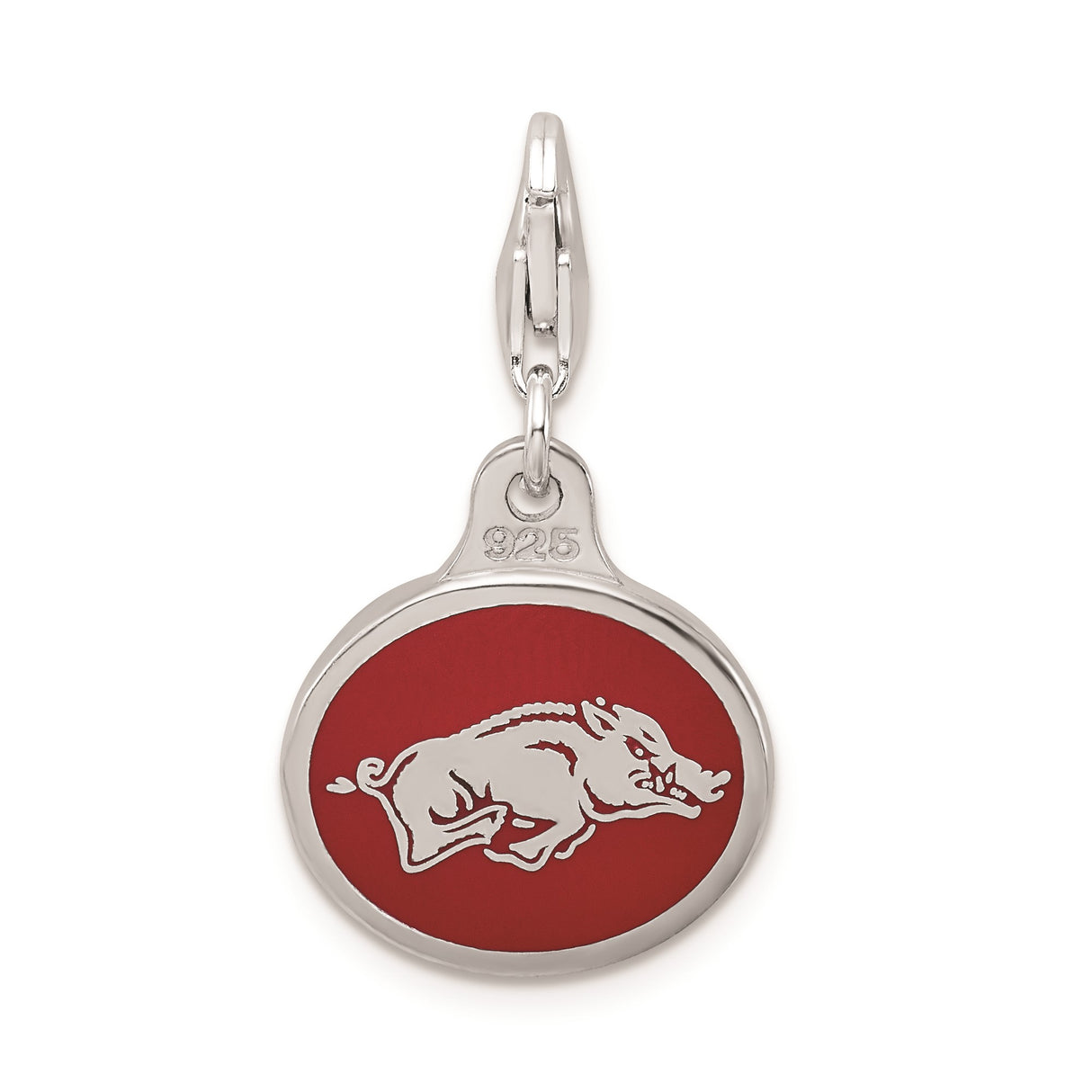 Sterling Silver University of Arkansas Razorbacks Charm with Red Enamel Background