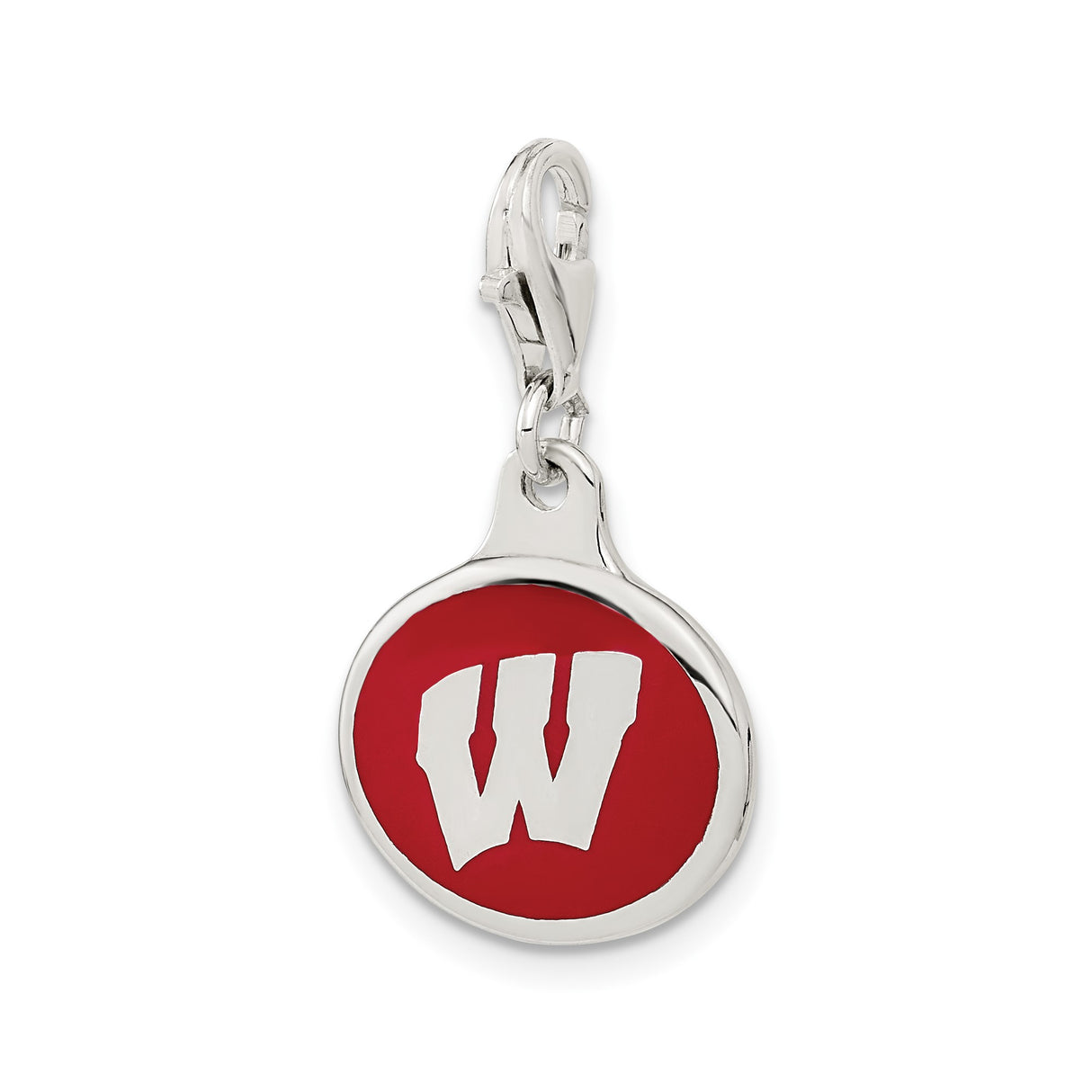 Sterling Silver Pendant, Wisconsin W Logo with Red and White Enamel, College Sports Charm