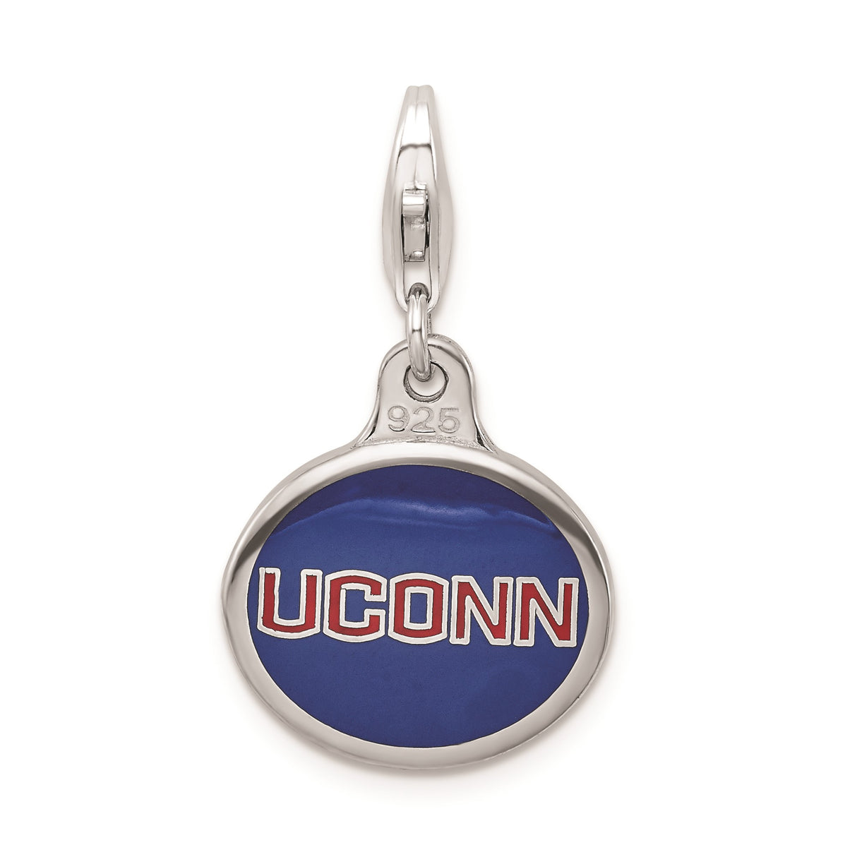 Sterling Silver UCONN Charm Pendant with Blue Enamel, Red and White Lettering