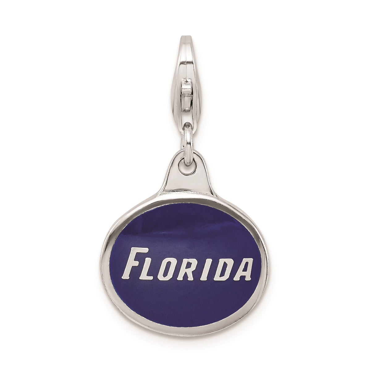 Sterling Silver Florida Charm Pendant with Blue Enamel and Bold Lettering Souvenir