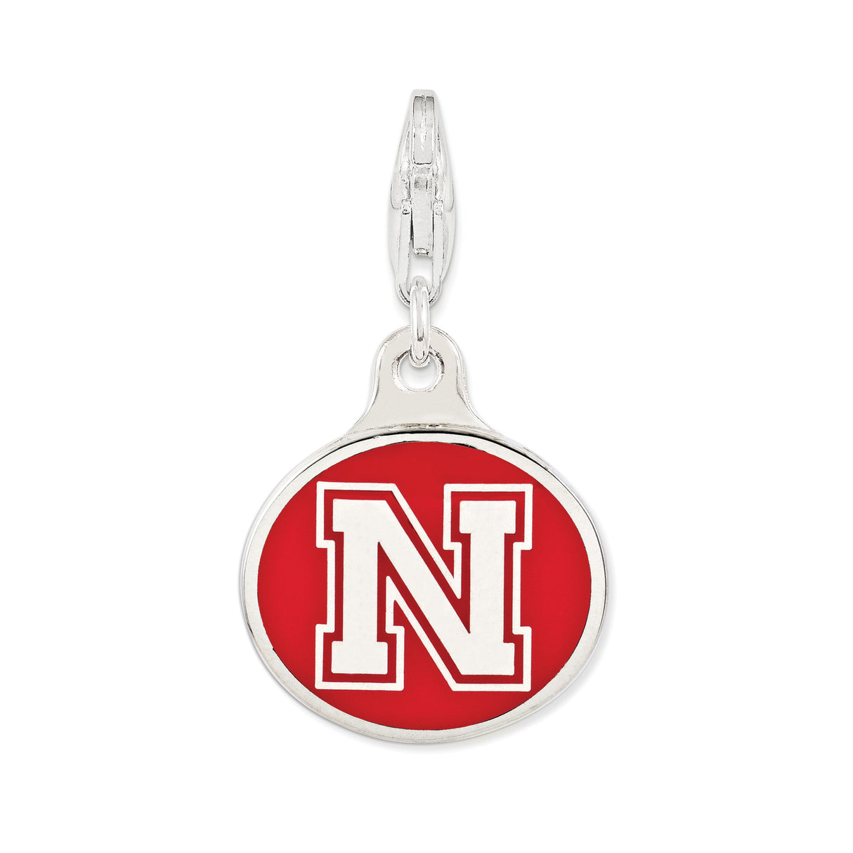 Sterling Silver Charm Pendant, Nebraska Huskers NCAA Logo, Unisex Sports Fan Jewelry