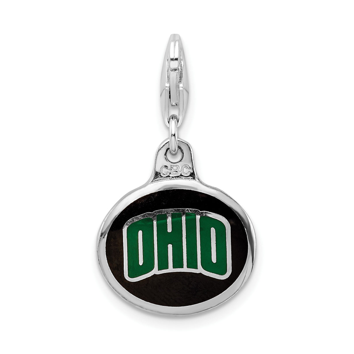 Sterling Silver Wildcat Mascot Charm with Green Enamel Background