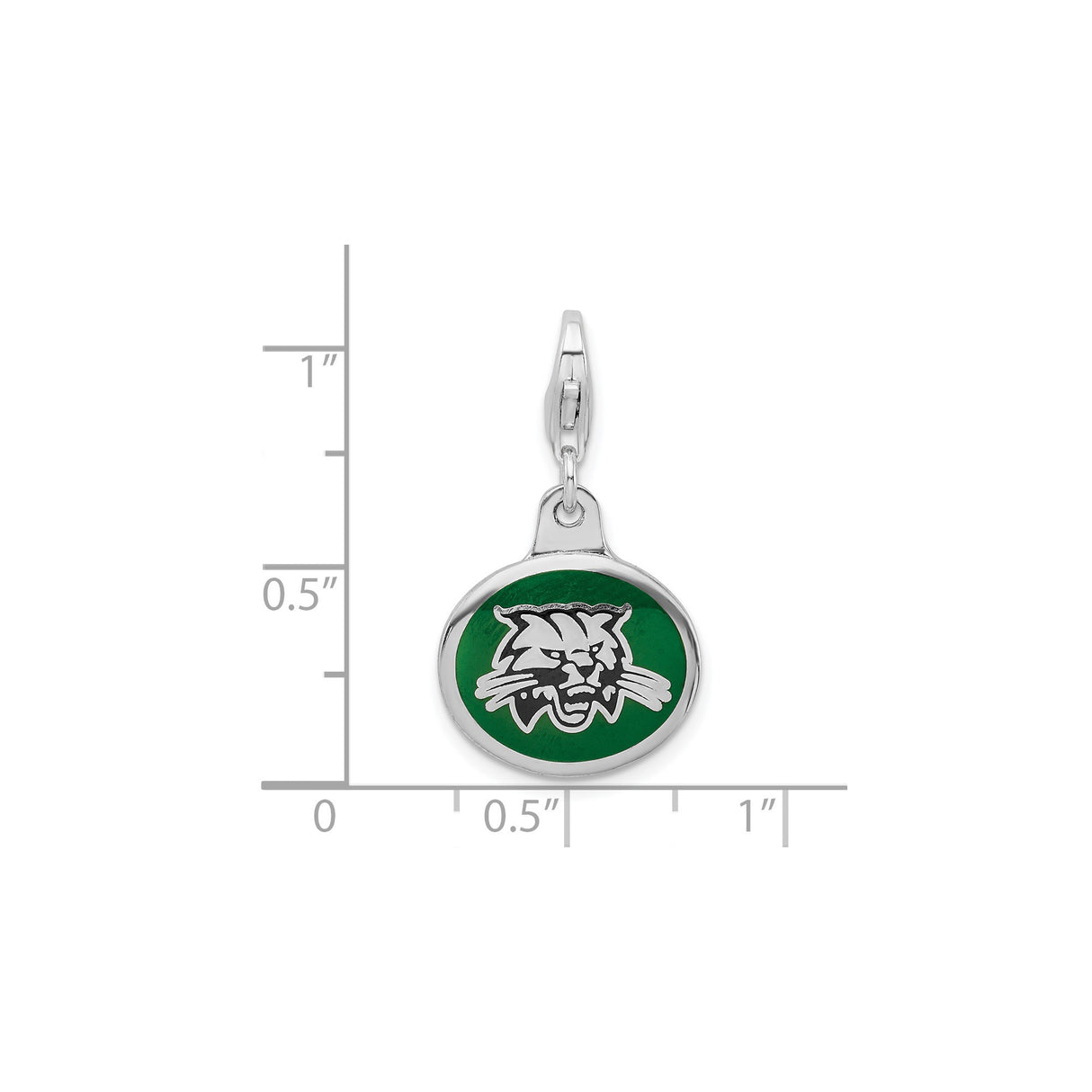 Sterling Silver Wildcat Mascot Charm with Green Enamel Background