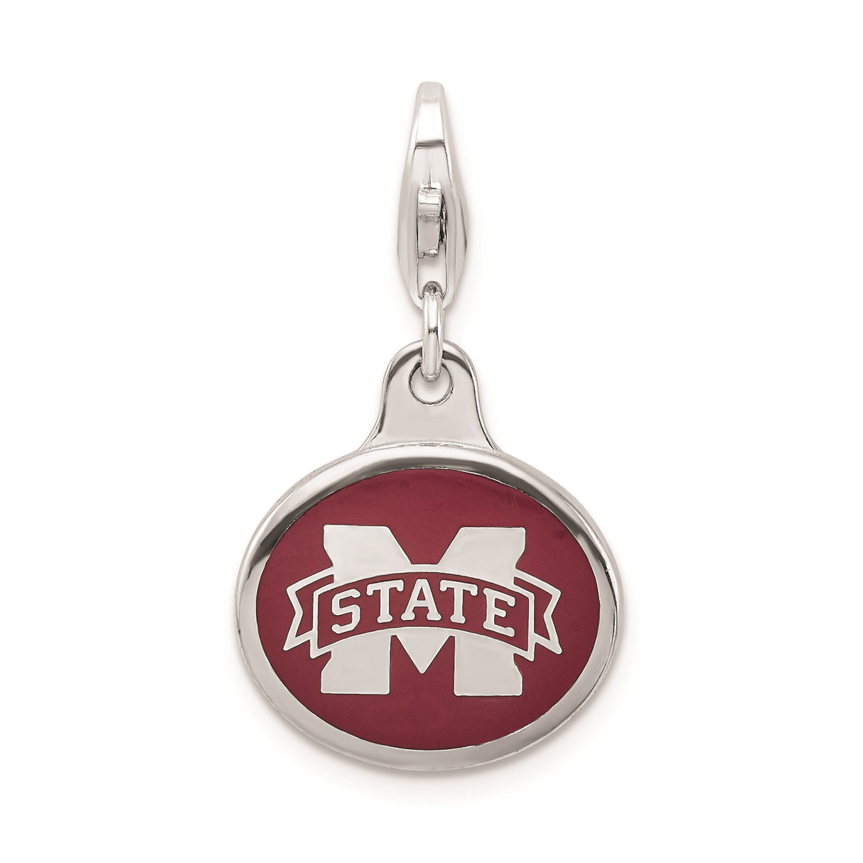 Sterling Silver Charm Pendant with Maroon and White Enamel, Mississippi State University Logo