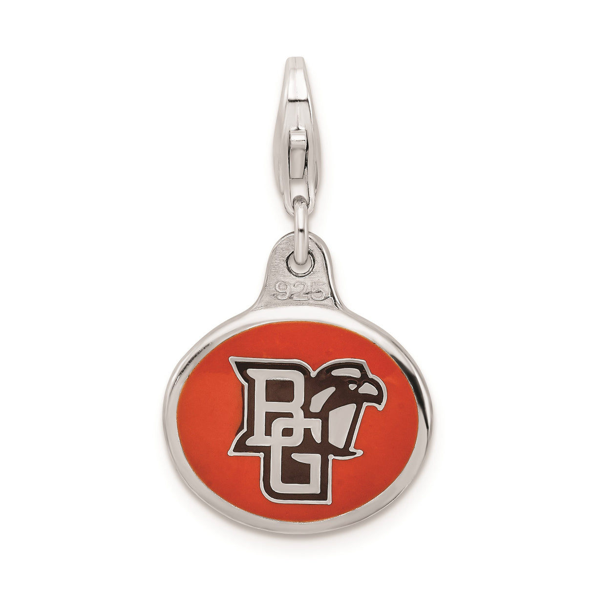 Sterling Silver Pendant with Orange Enamel Bowling Green Falcons Logo, NCAA College Charm