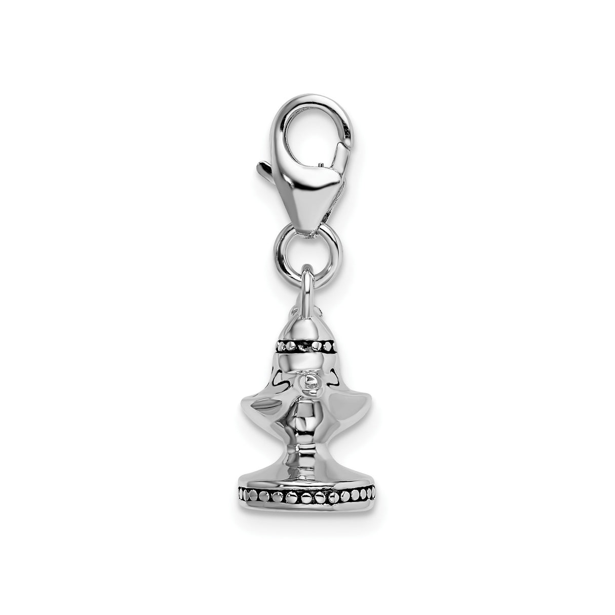 Sterling Silver Genie Lamp Charm Pendant with Beaded Pattern and Chain Detail