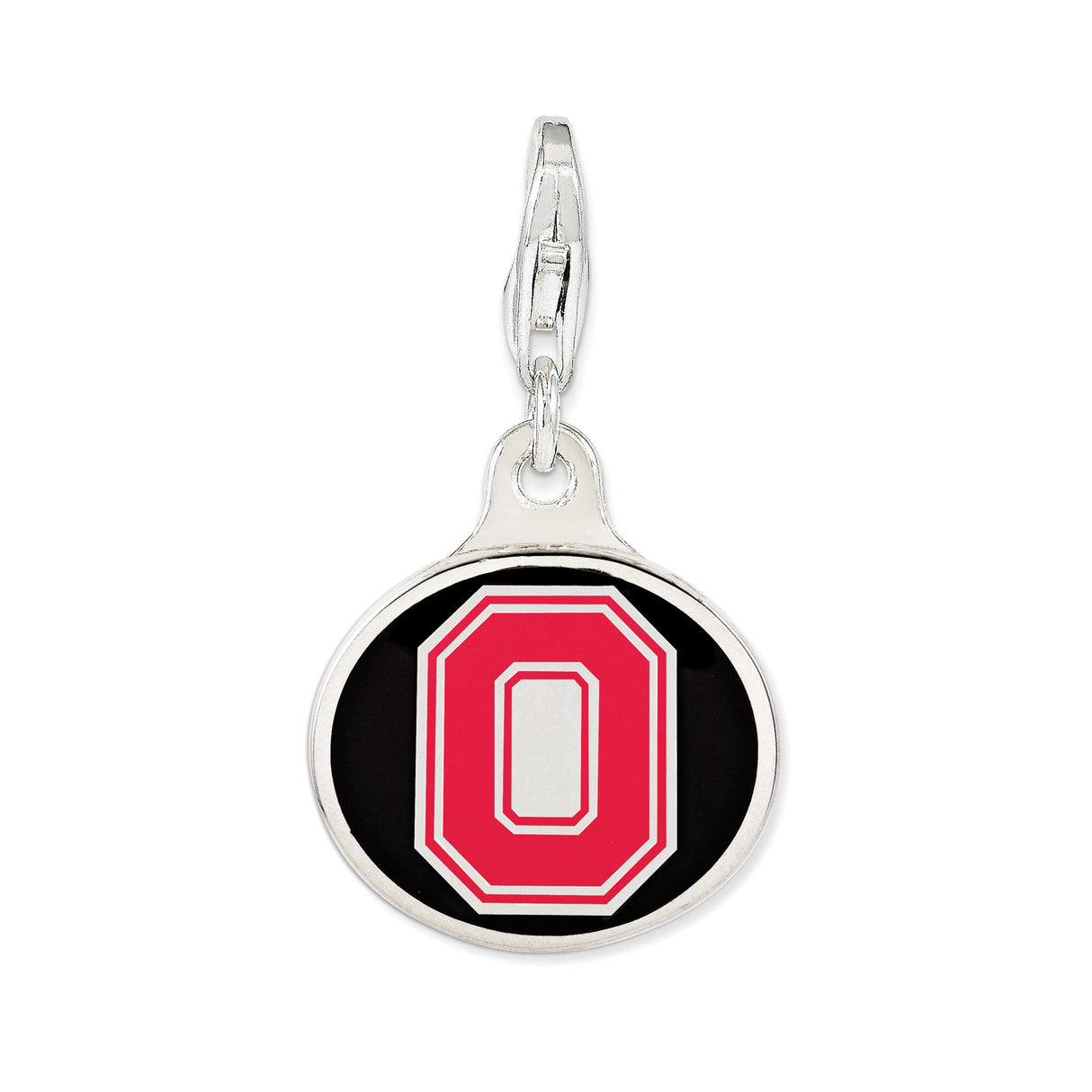Sterling Silver Charm with Red Block O Logo, Ohio State University Clip-On Pendant