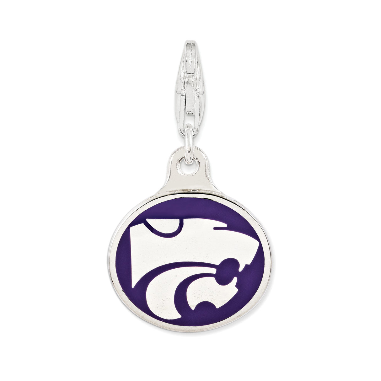 Sterling Silver Kansas State University Pendant with Purple Enamel Background Charm
