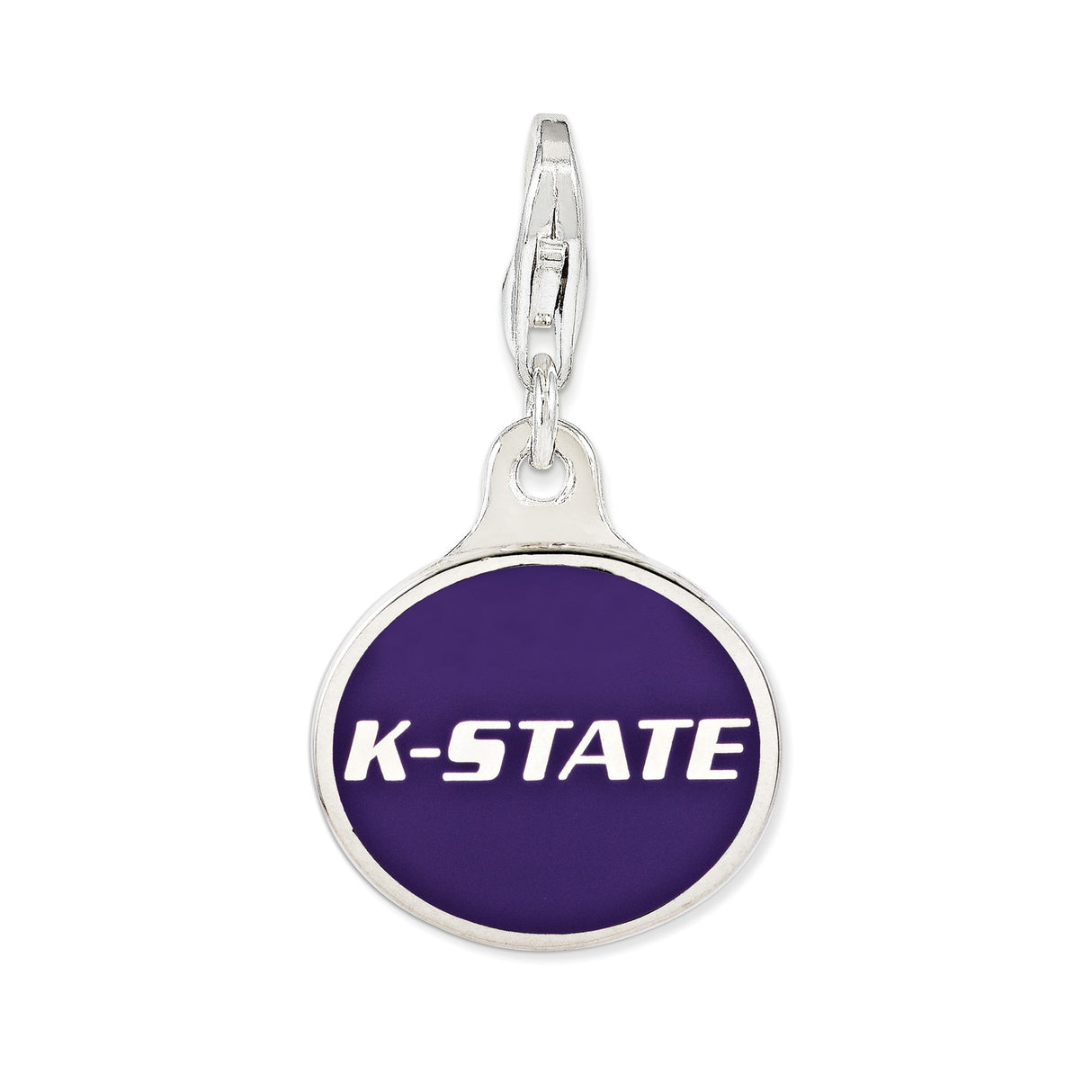 Sterling Silver Kansas State University Pendant with Purple Enamel Background Charm