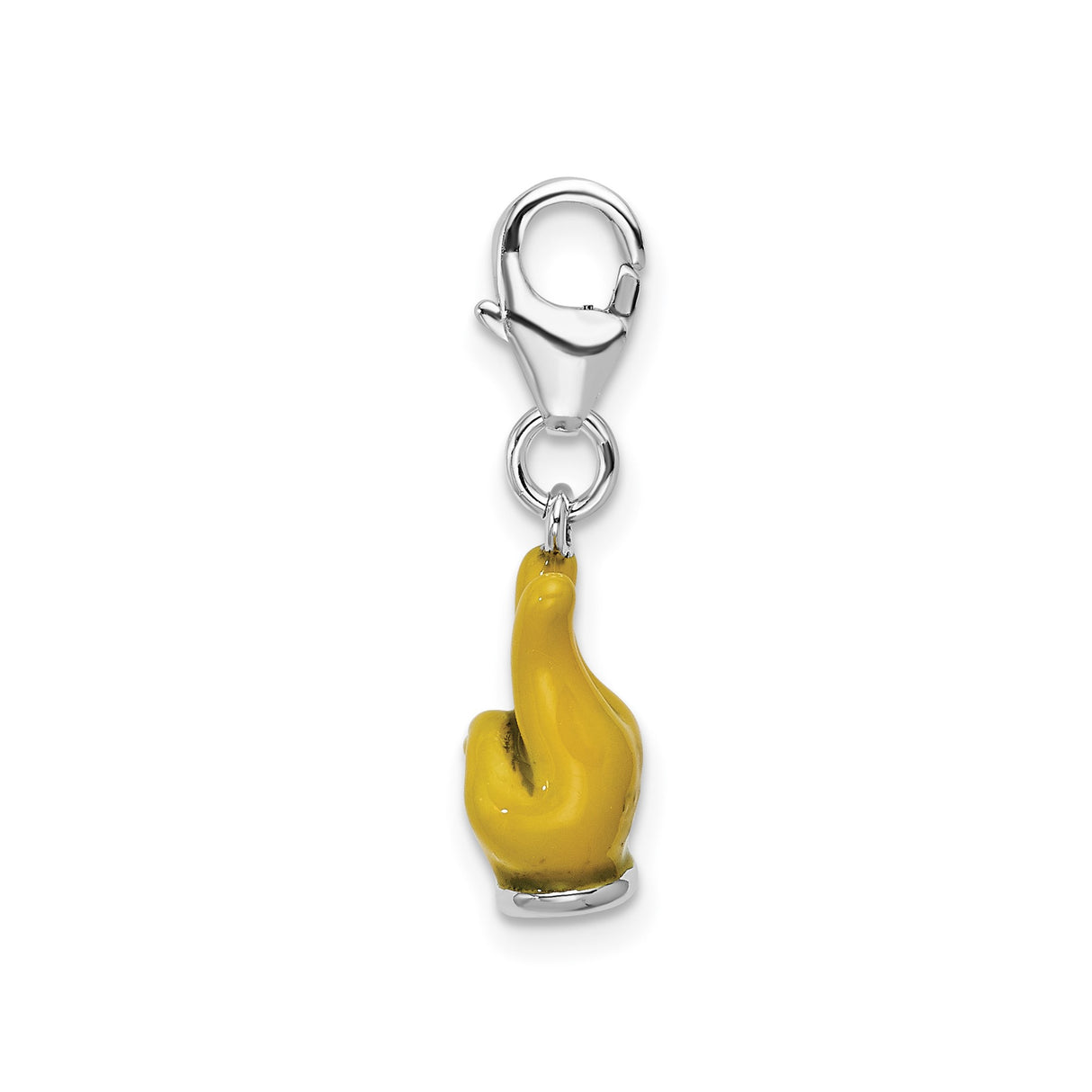 Sterling Silver Charm, Yellow Enamel Peace Sign Hand, Unisex Pendant for Bracelets or Necklaces