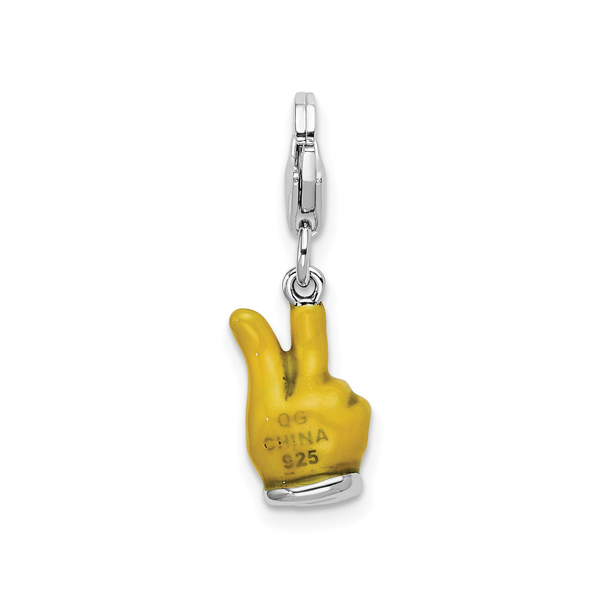 Sterling Silver Charm, Yellow Enamel Peace Sign Hand, Unisex Pendant for Bracelets or Necklaces
