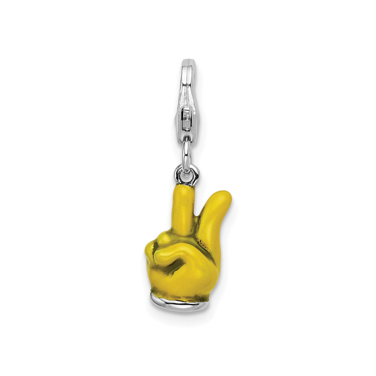 Sterling Silver Charm, Yellow Enamel Peace Sign Hand, Unisex Pendant for Bracelets or Necklaces