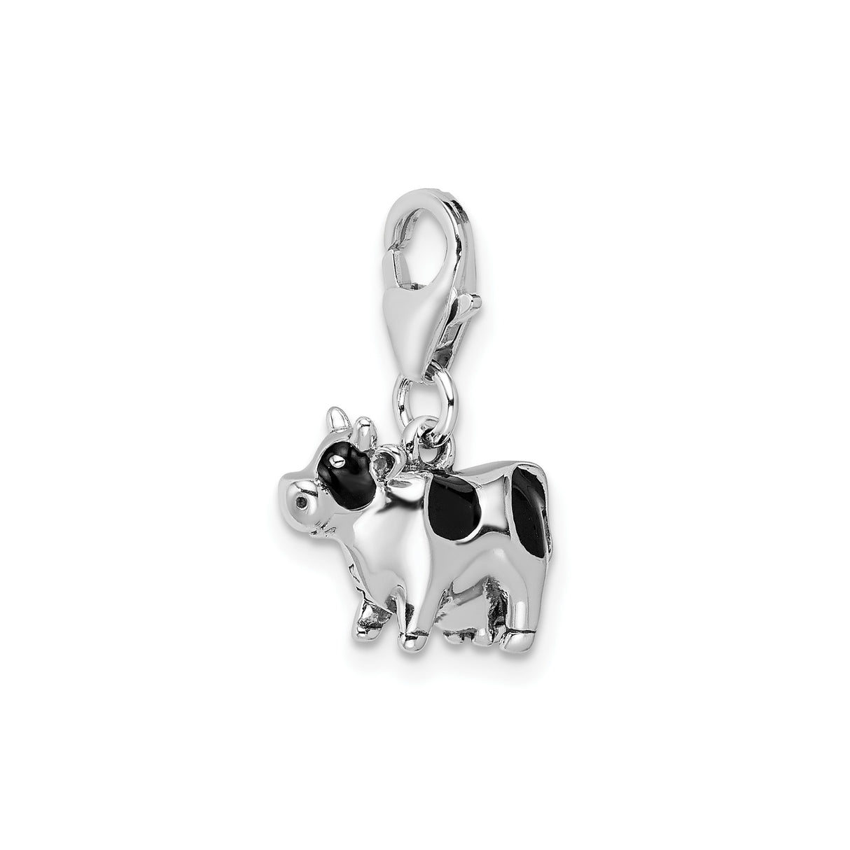 Sterling Silver Cow Charm Pendant, Enamel Holstein Design, Farm Animal Theme