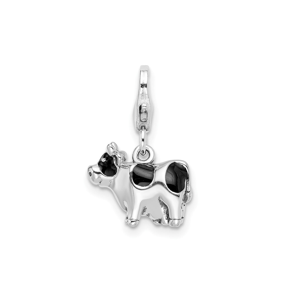 Sterling Silver Cow Charm Pendant, Enamel Holstein Design, Farm Animal Theme