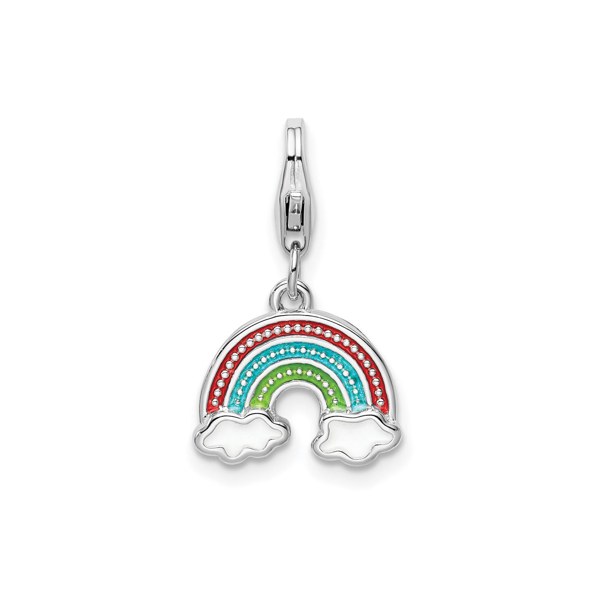 Sterling Silver Rainbow Charm Pendant with Blue Green Enamel and Cloud Accents