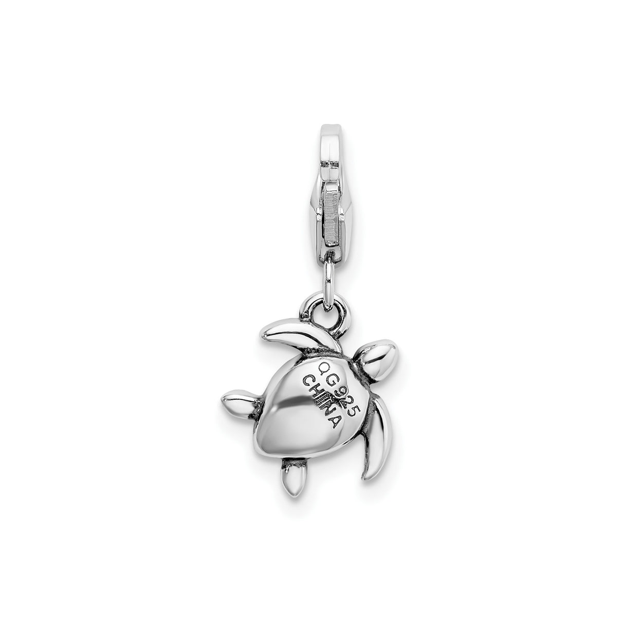 Sterling Silver Sea Turtle Pendant Charm with Green Crystal Shell, Nautical Ocean Theme