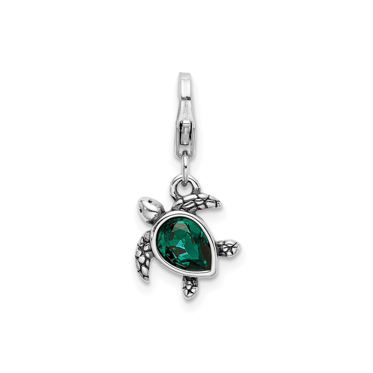 Sterling Silver Sea Turtle Pendant Charm with Green Crystal Shell, Nautical Ocean Theme