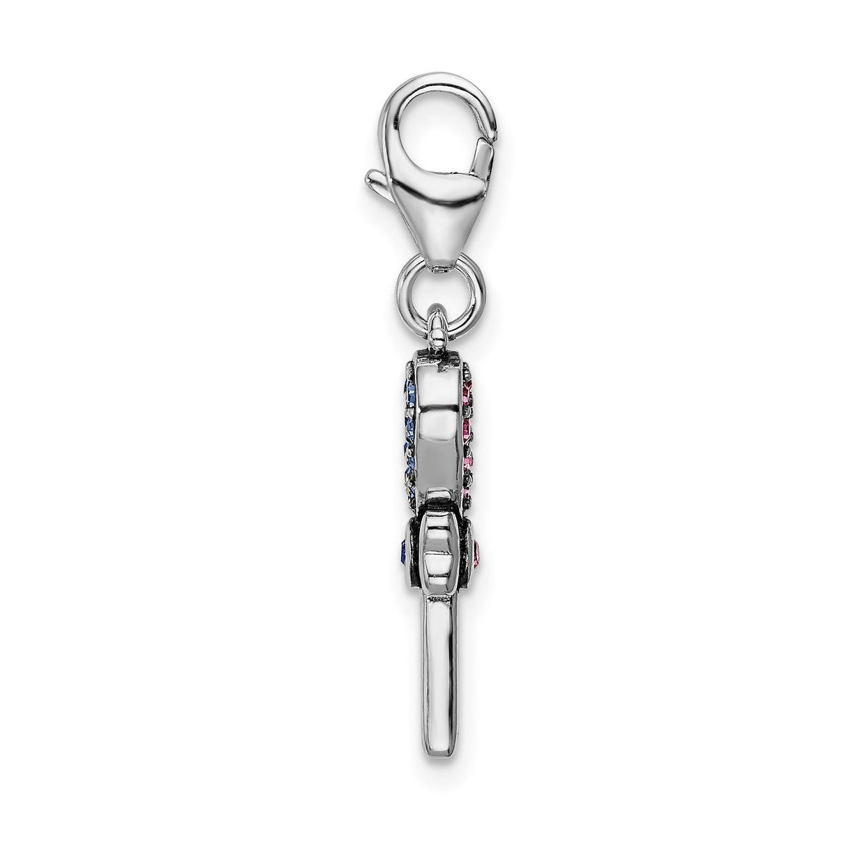 Sterling Silver Key Pendant with Blue Crystal, Heart and Enamel Design