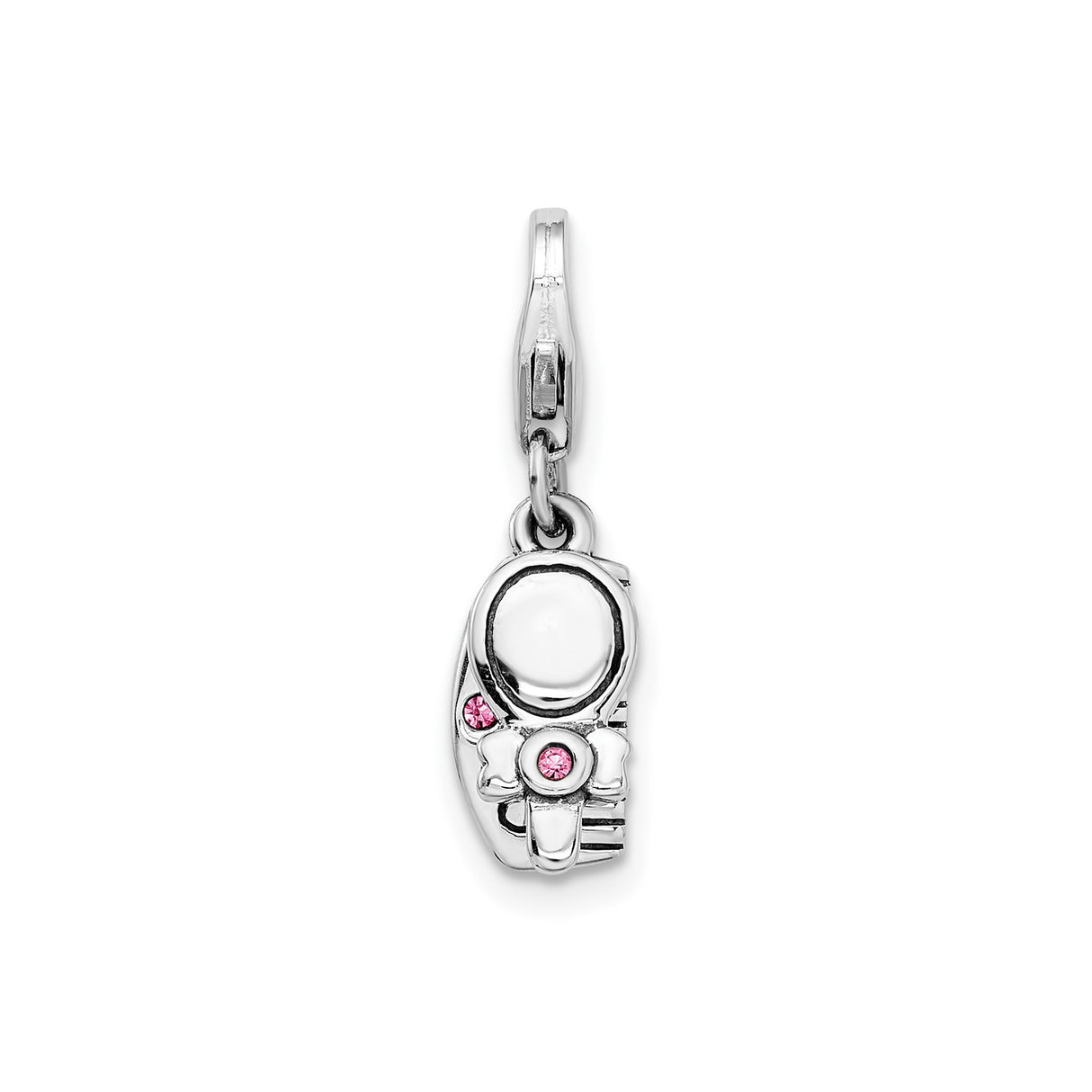 Sterling Silver Baby Shoe Charm with Pink Crystal Accents and Bow Detail