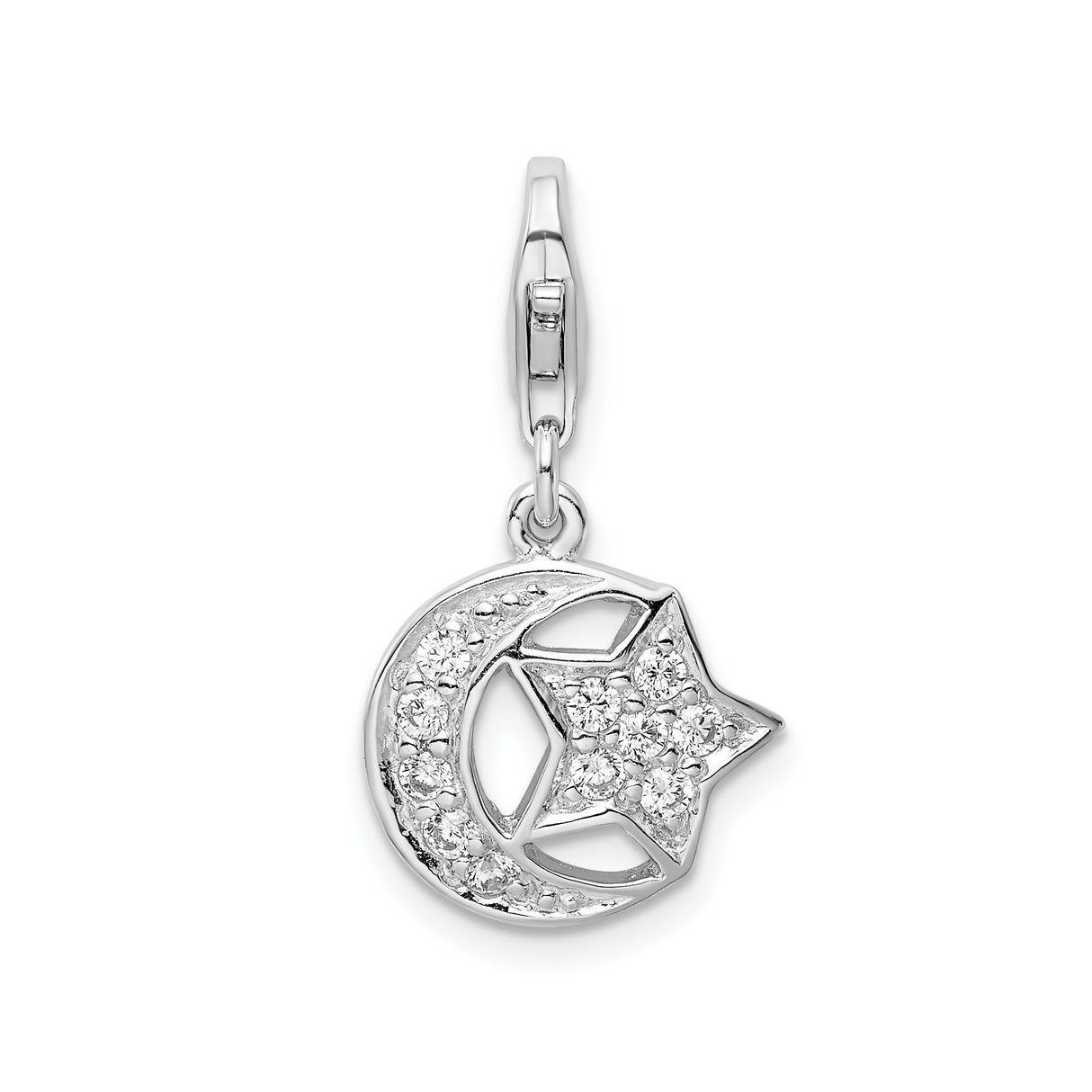 Sterling Silver Crescent Moon and Star Pendant with Cubic Zirconia Accents, Islamic Spiritual Jewelry