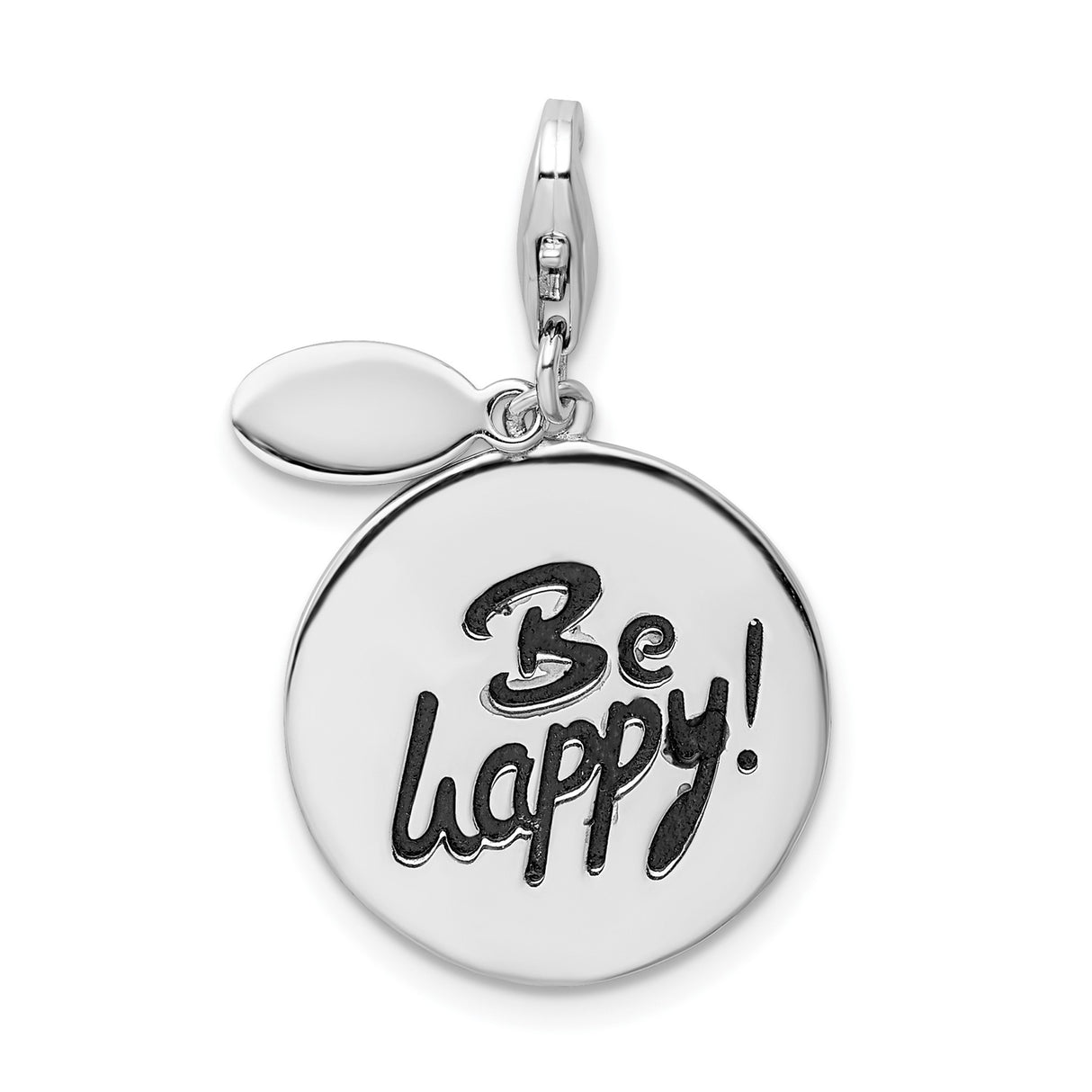 Sterling Silver Round Charm Pendant, Be Happy Message, Polished Finish, Inspirational Jewelry