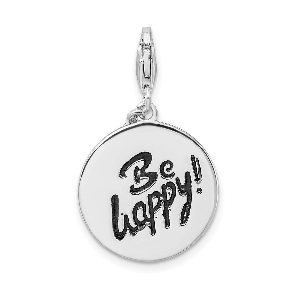 Sterling Silver Round Charm Pendant, Be Happy Message, Polished Finish, Inspirational Jewelry