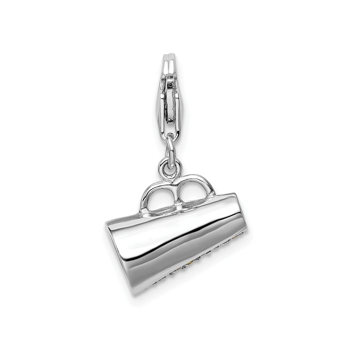 Sterling Silver Charm Pendant with Cubic Zirconia, Handbag Purse Design for Women