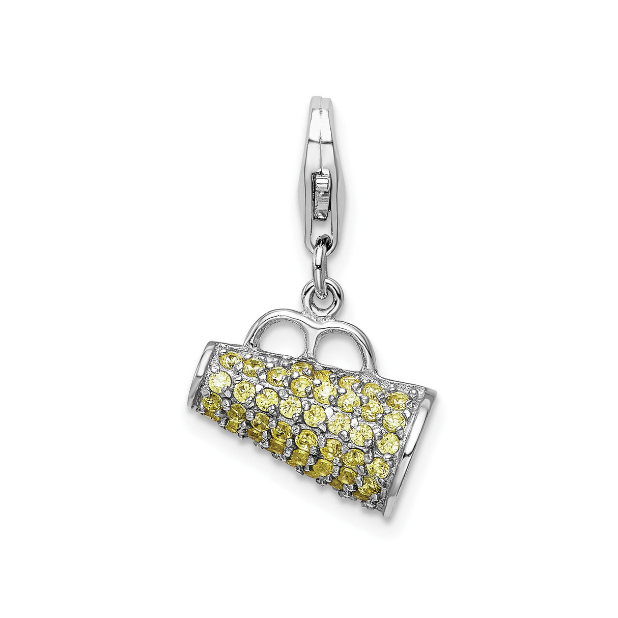 Sterling Silver Charm Pendant with Cubic Zirconia, Handbag Purse Design for Women