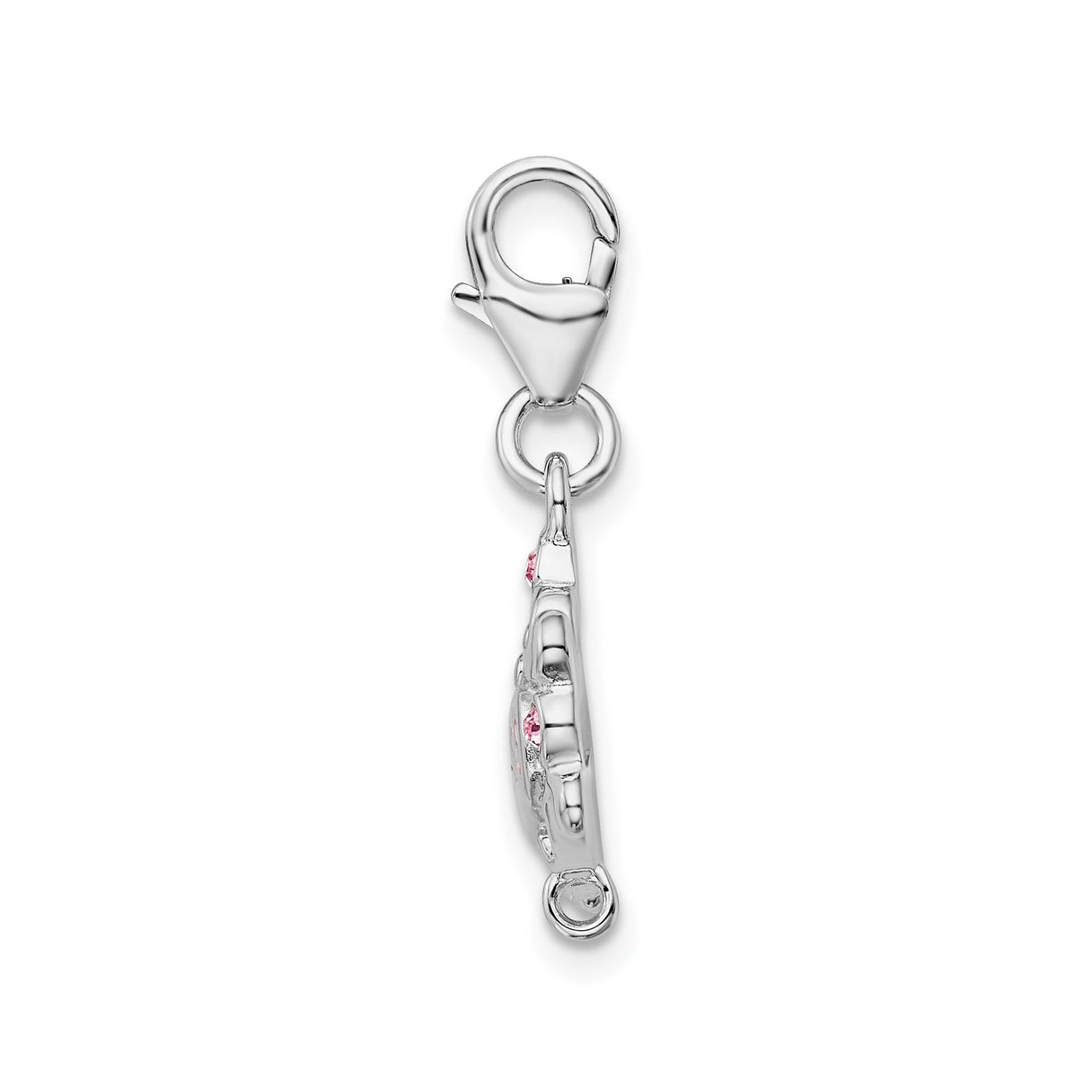 Sterling Silver Charm Pendant with Cubic Zirconia, Princess Crown Design, Pink Enamel Accents