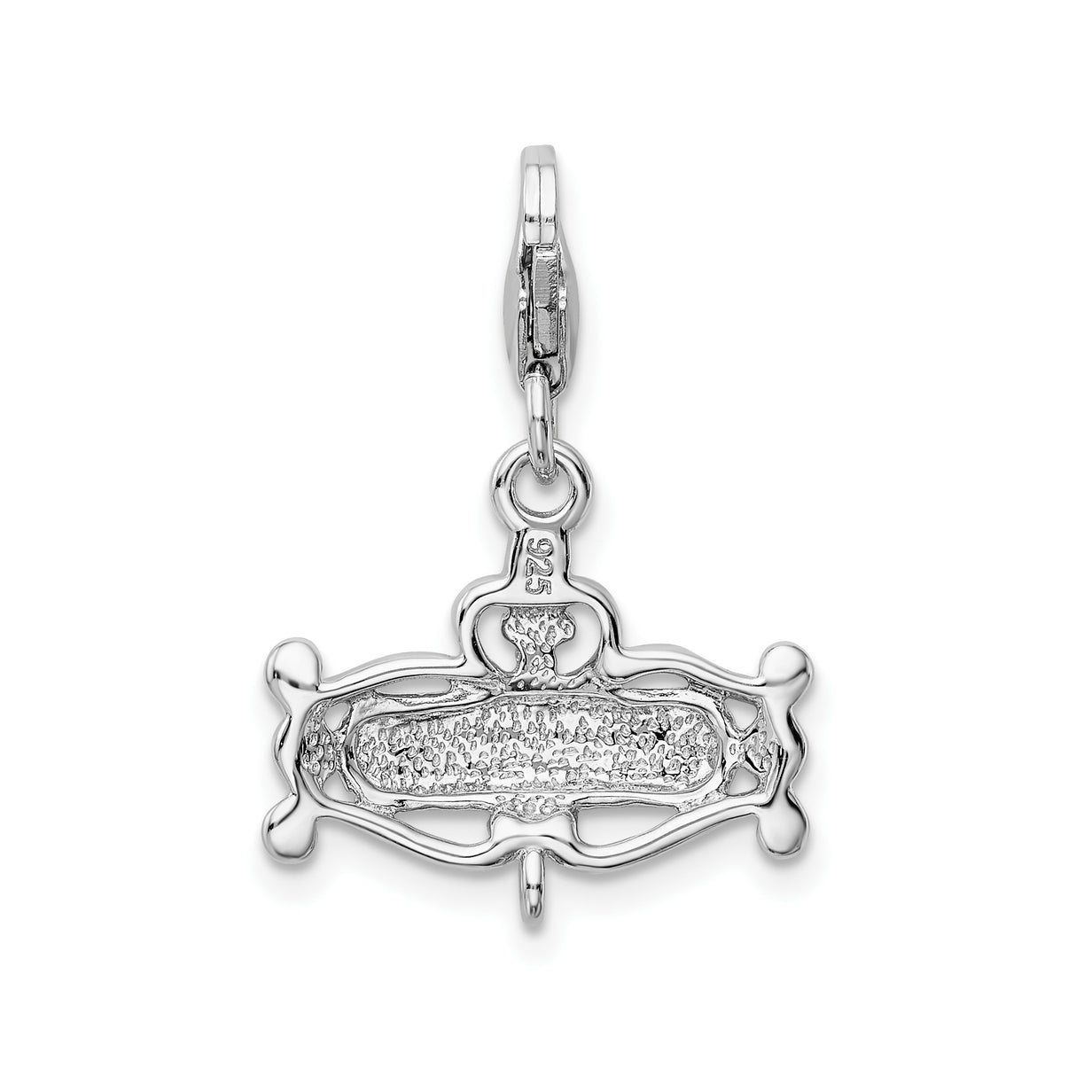 Sterling Silver Charm Pendant with Cubic Zirconia, Princess Crown Design, Pink Enamel Accents