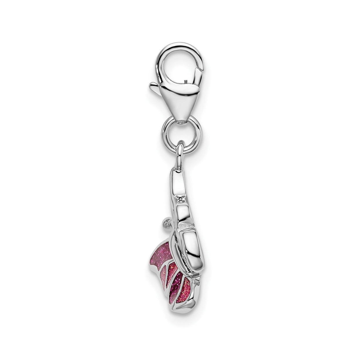 Sterling Silver Butterfly Charm with Pink Glitter Enamel Wings, Feminine and Whimsical Design