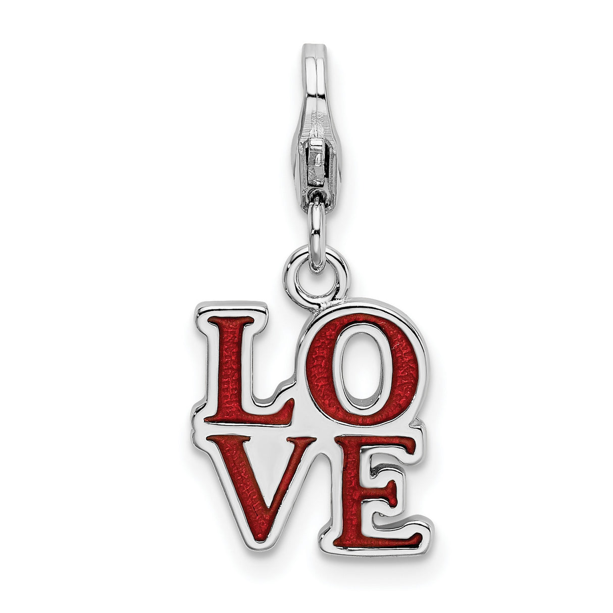 Red Enameled Love Lobster Clasp Charm Pendant in Real 925 Sterling Silver