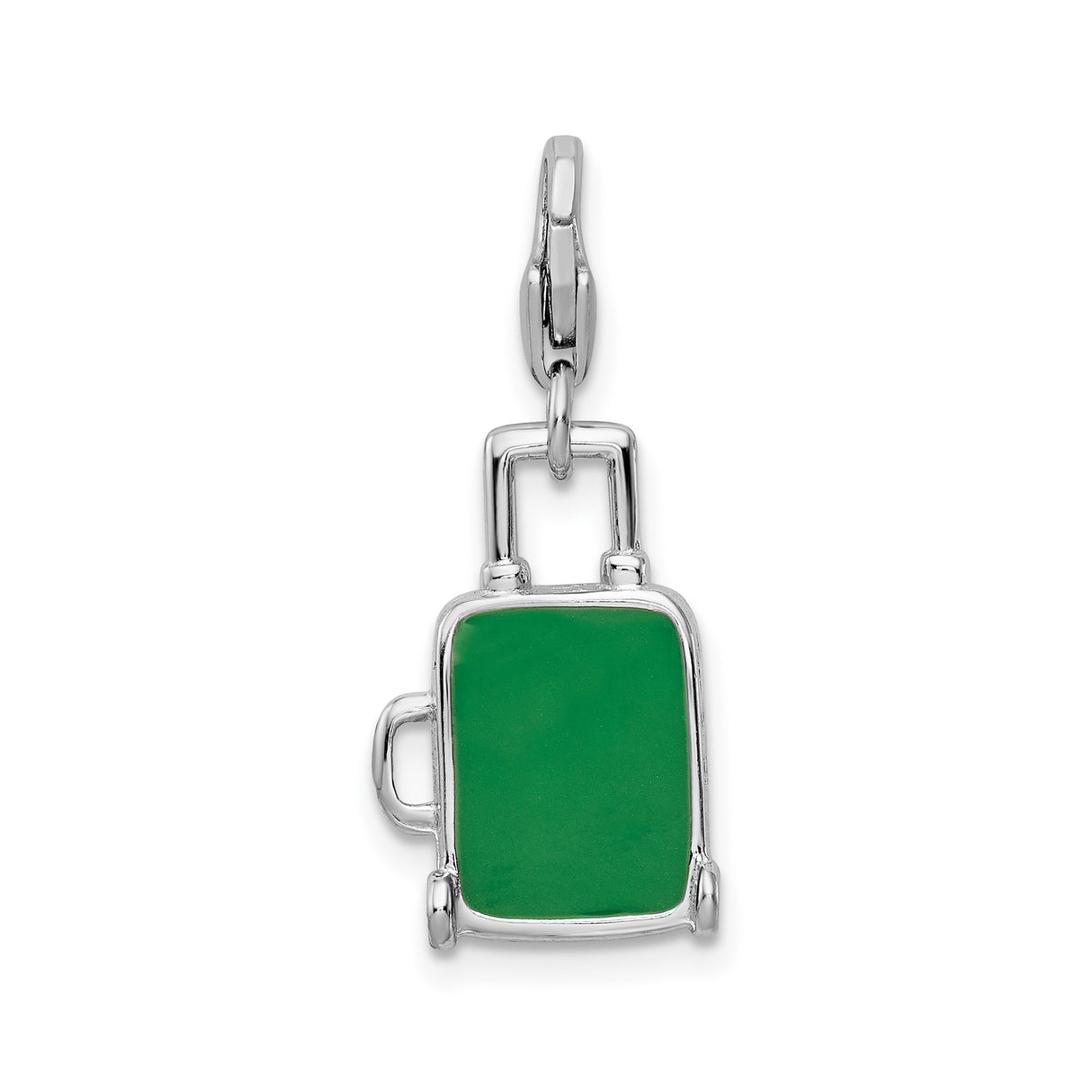 Sterling Silver Suitcase Charm Pendant, Brazil Flag Enamel, Travel Theme Jewelry for Women