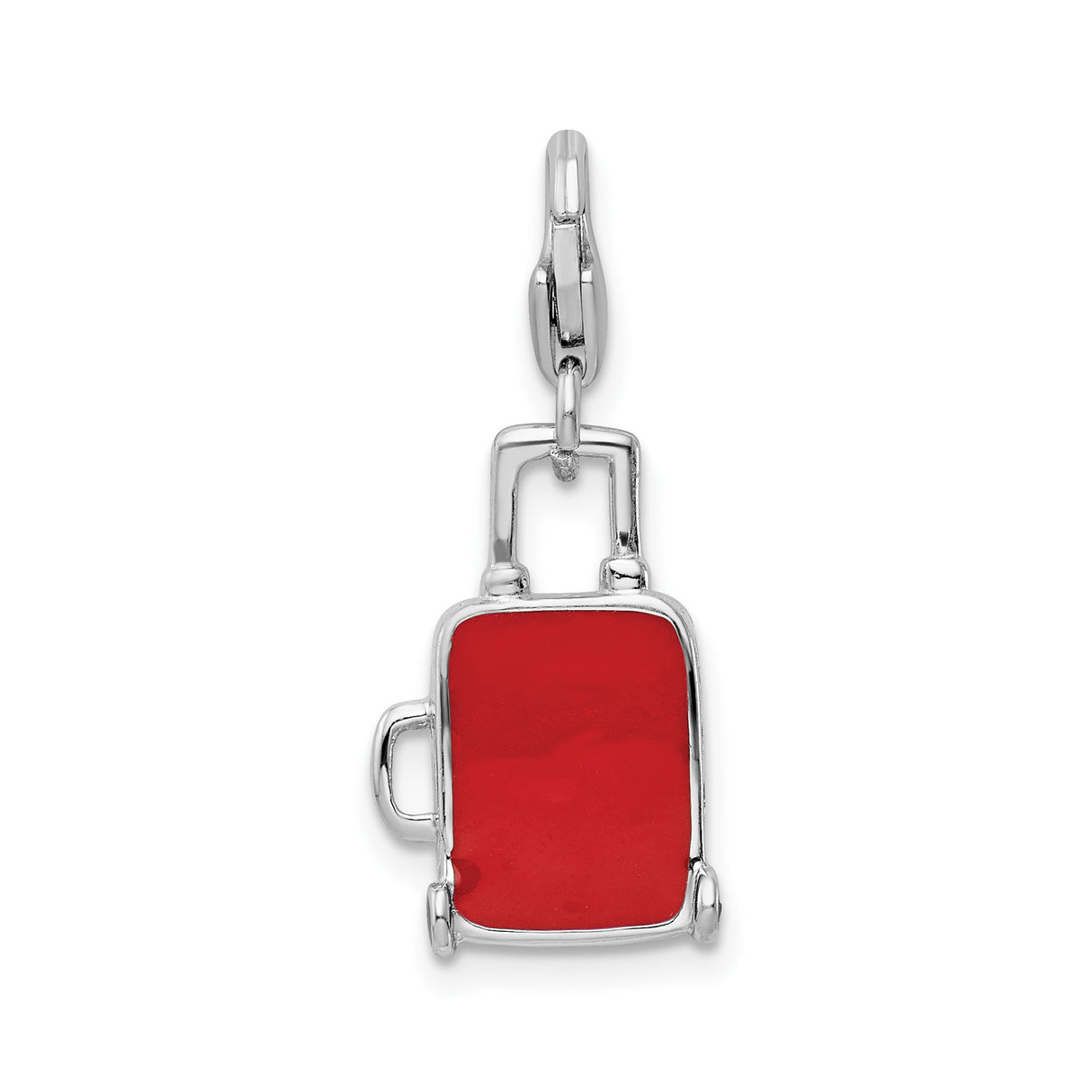 Sterling Silver Suitcase Charm Pendant with Canadian Flag and Maple Leaf Design, Travel Theme