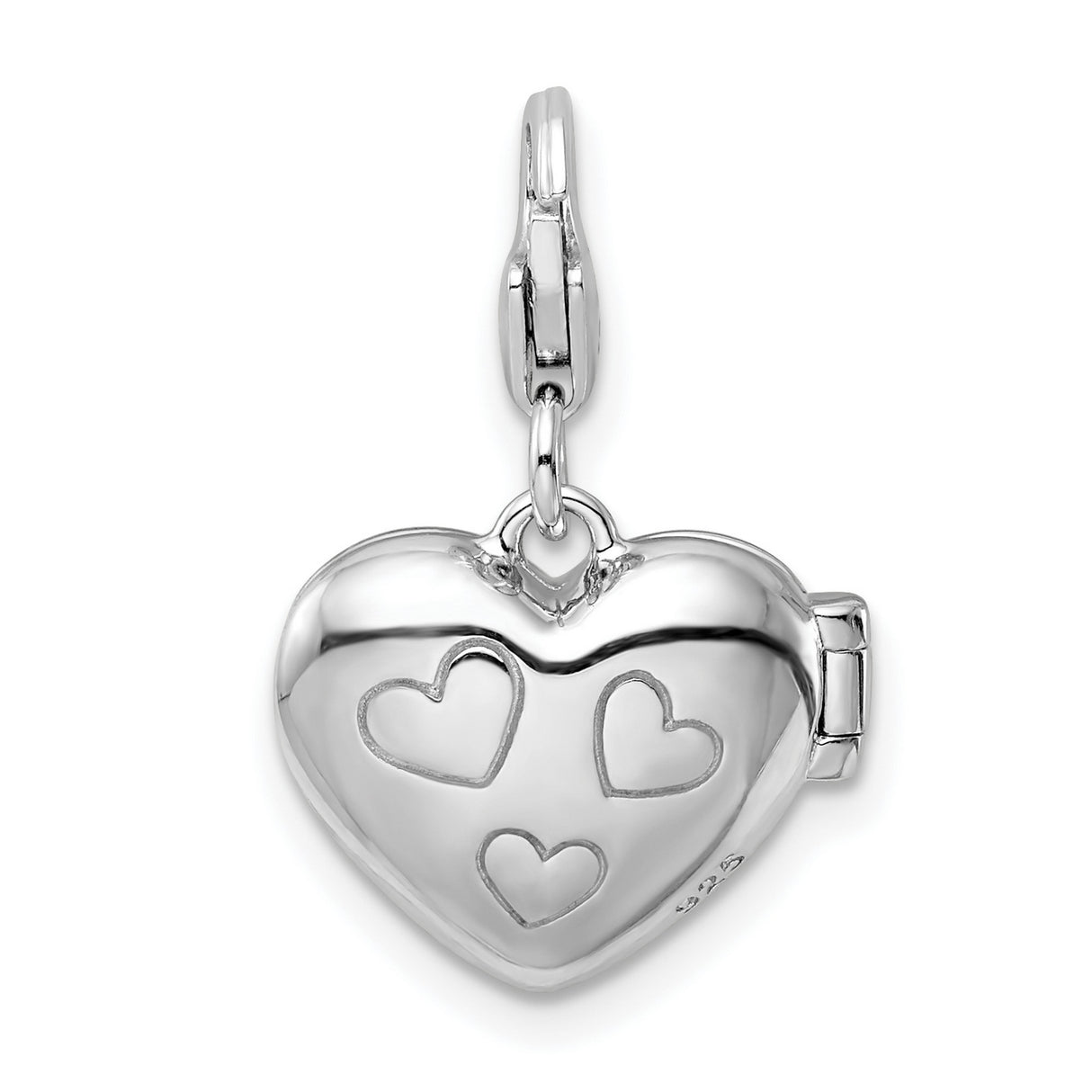Sterling Silver Heart-Shaped Locket Charm with Purple Accent, Romantic Pendant for Women