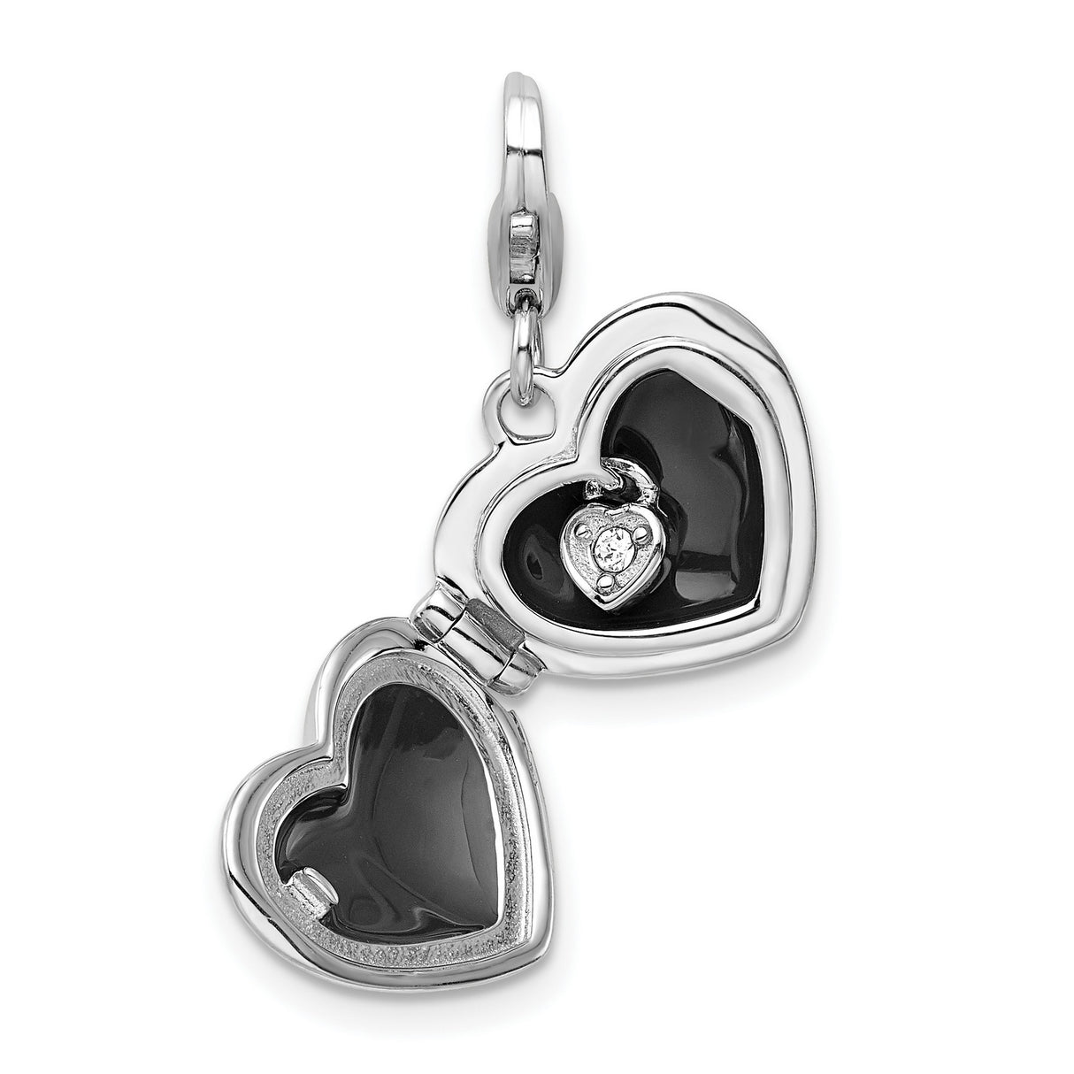 Sterling Silver Heart-Shaped Locket Charm with Purple Accent, Romantic Pendant for Women