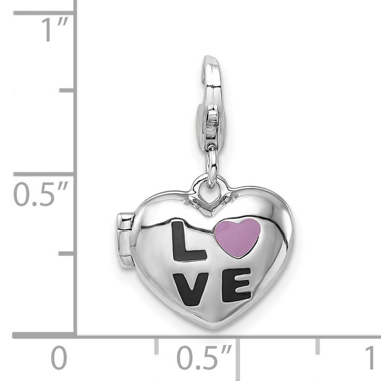 Sterling Silver Heart-Shaped Locket Charm with Purple Accent, Romantic Pendant for Women