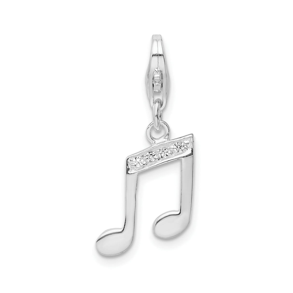 Sterling Silver Music Note Pendant with Cubic Zirconia, Double Eighth Note Design