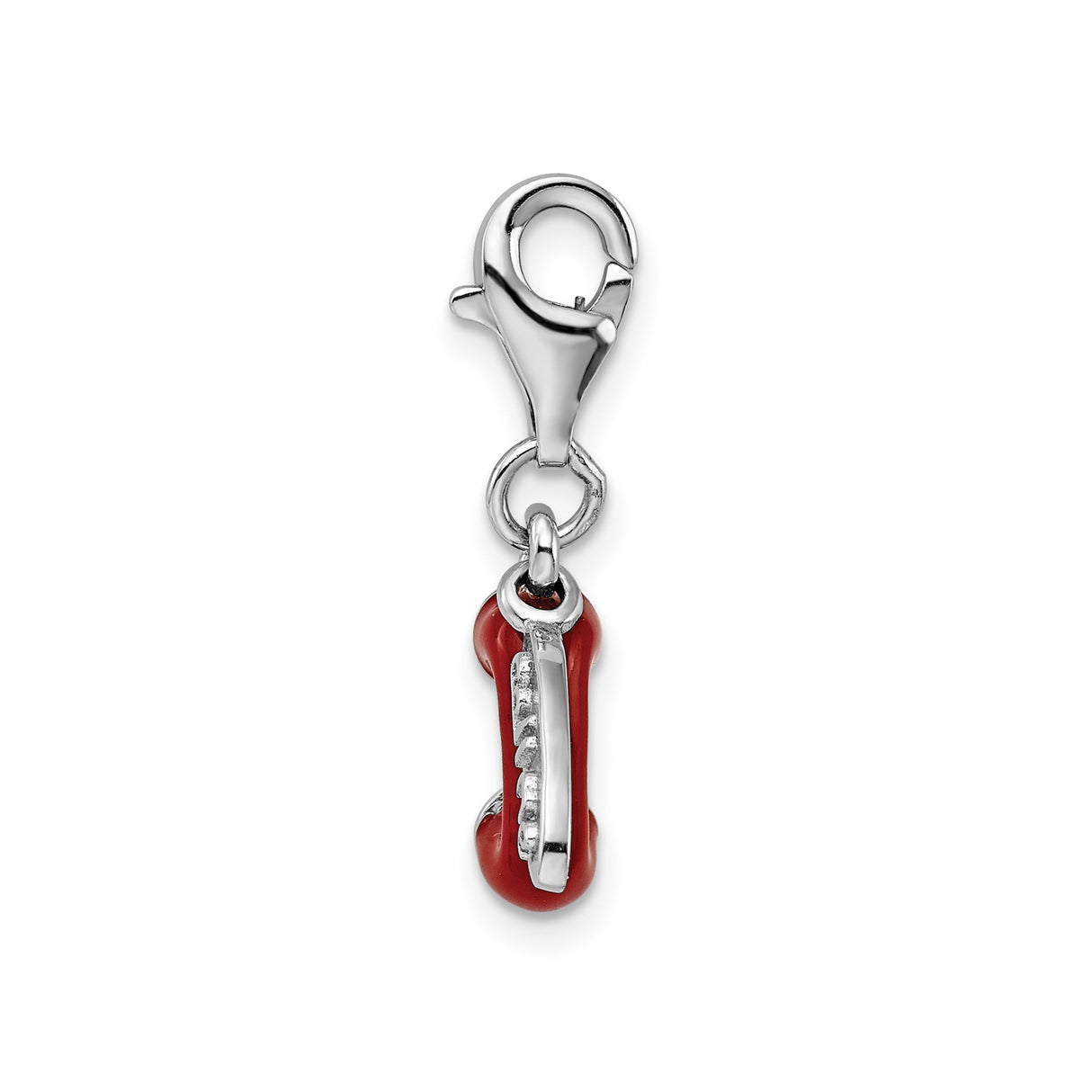 Sterling Silver Vintage Phone Charm with Red Enamel Handset Tag Pendant