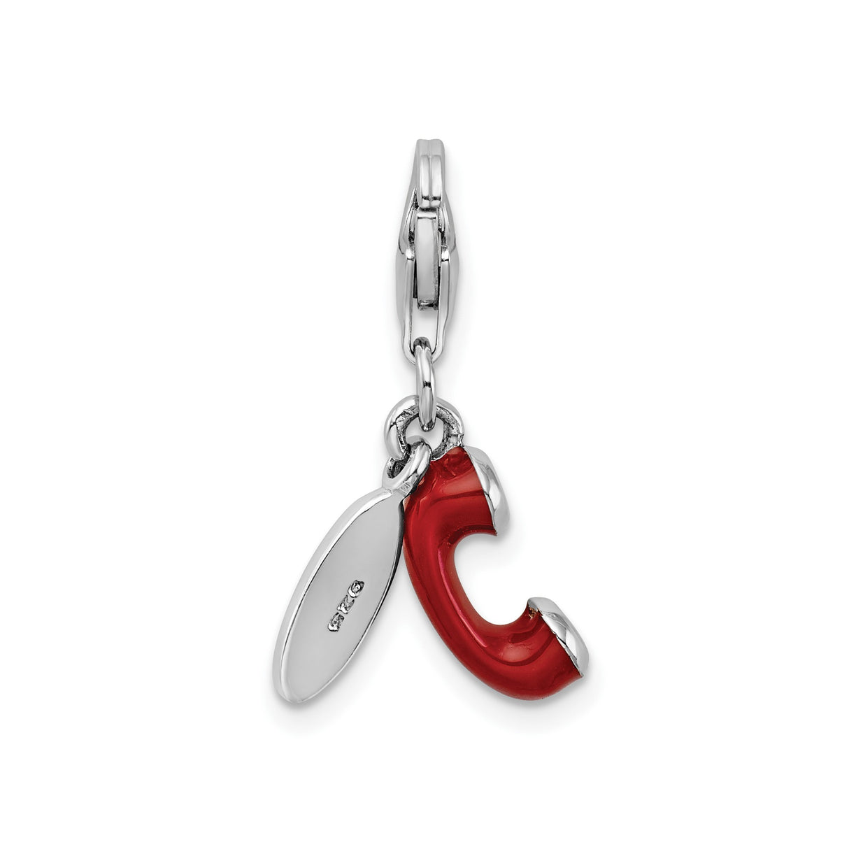 Sterling Silver Vintage Phone Charm with Red Enamel Handset Tag Pendant