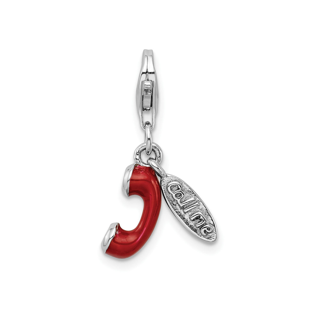 Sterling Silver Vintage Phone Charm with Red Enamel Handset Tag Pendant