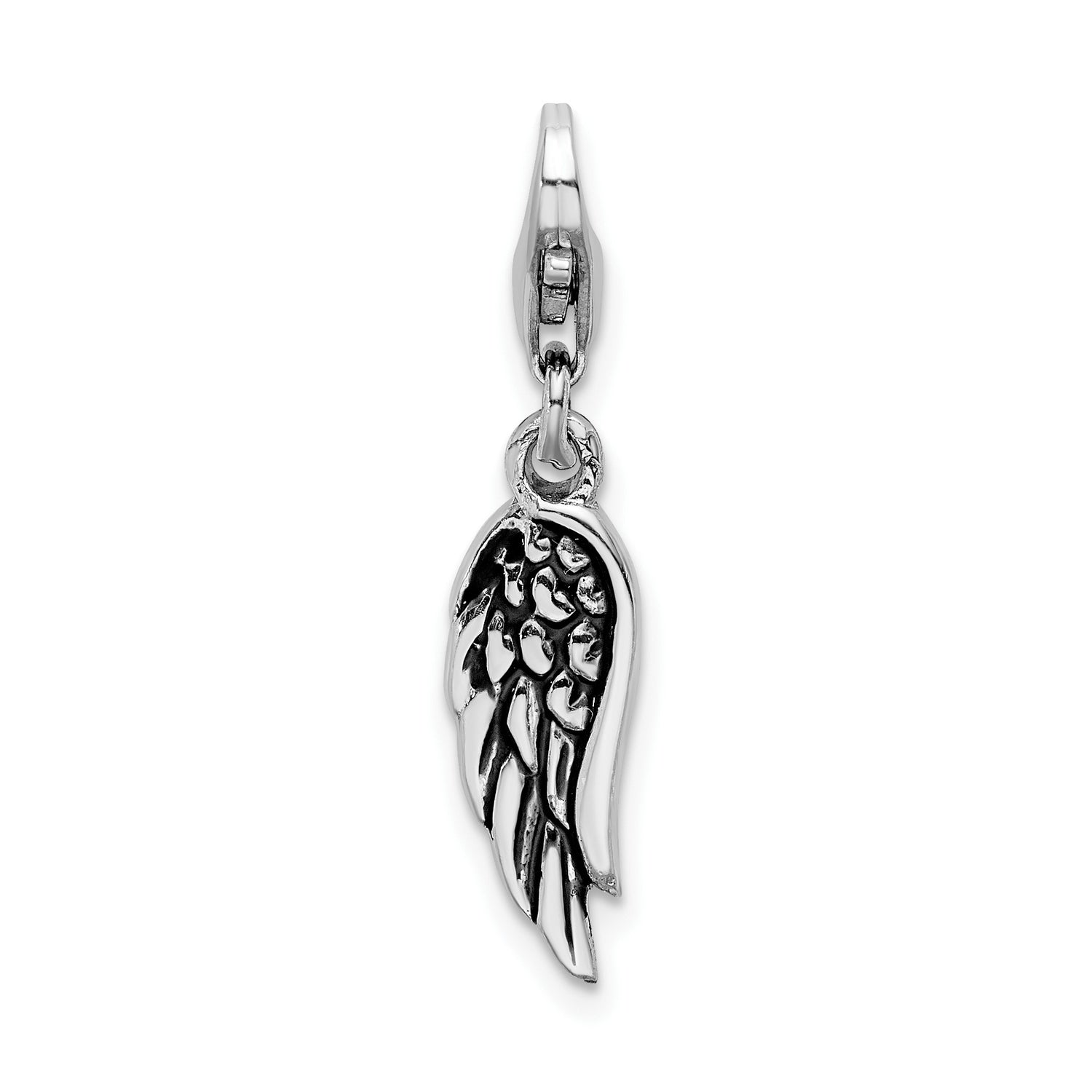 Sterling Silver Angel Wing Charm Pendant with Feather Engravings, Christian Memorial Jewelry for Women