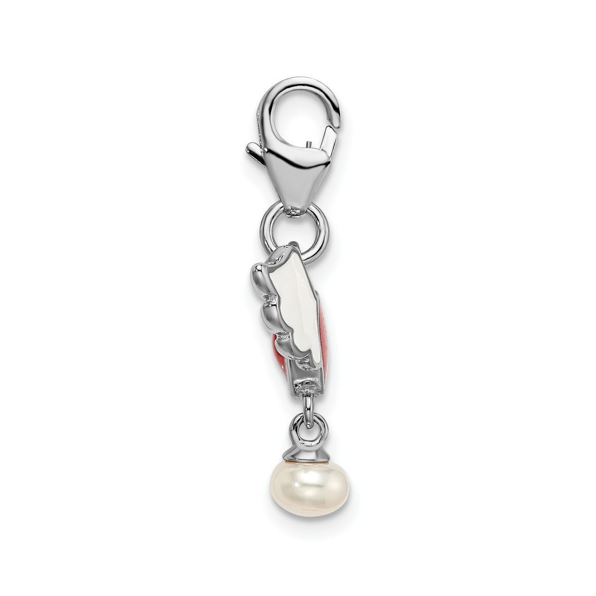 Sterling Silver Charm Pendant with Pearl, Red Enamel Heart, and Angel Wings