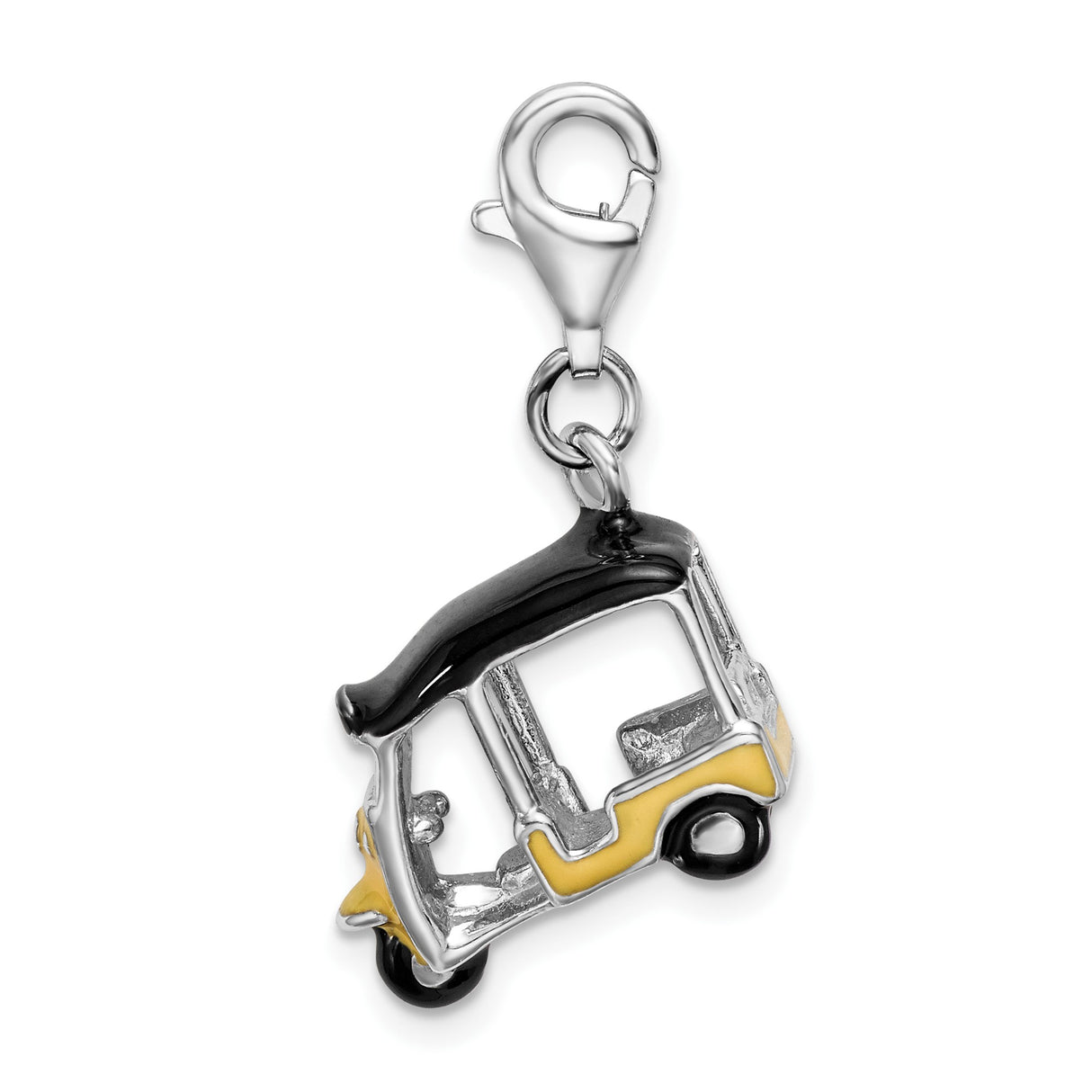 Sterling Silver Auto Rickshaw Charm with Enamel Detailing, Cultural Travel Pendant